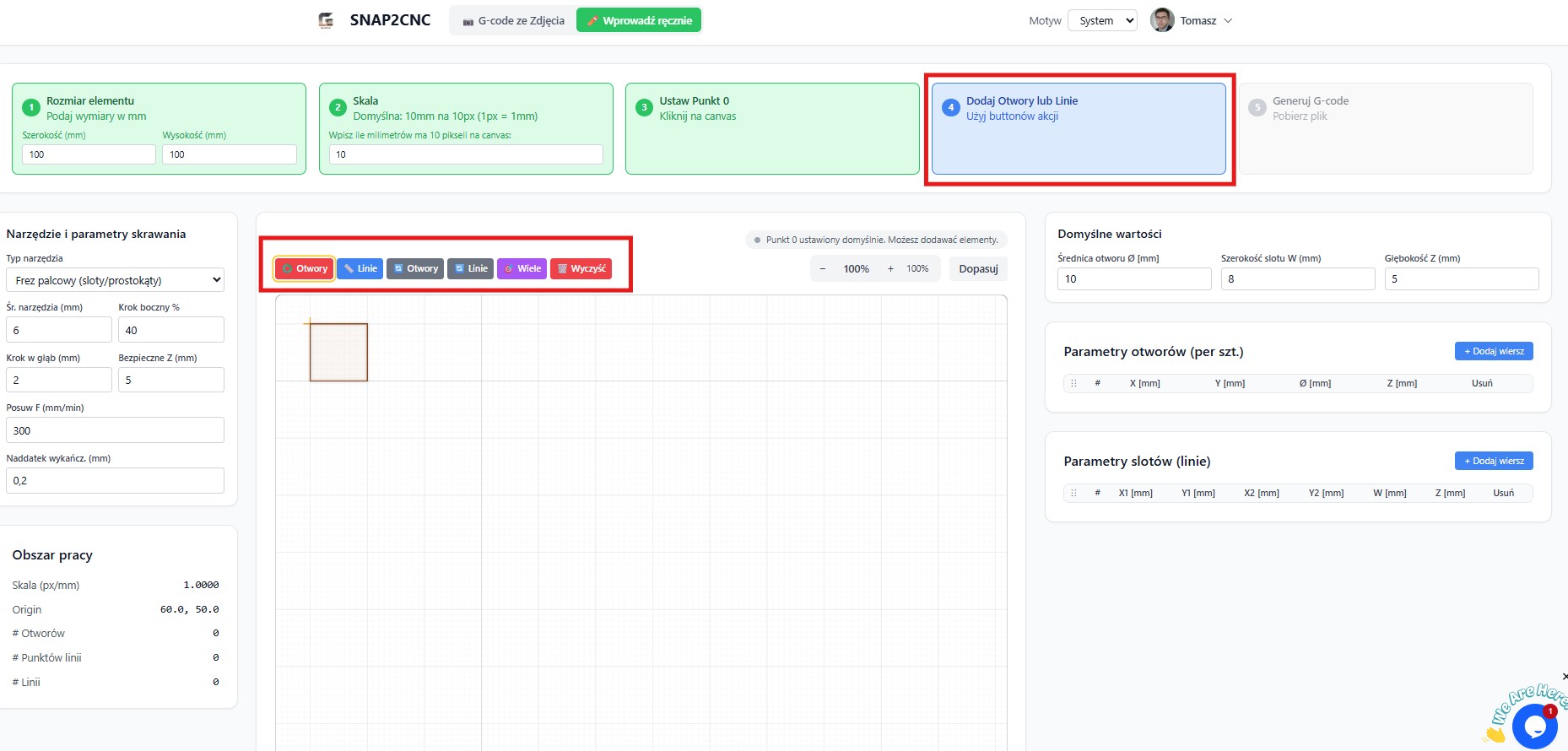 Tryb Obszar roboczy z narzędziami